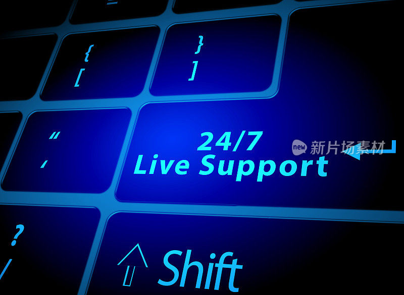 电脑键盘上的24/7实时支持按钮